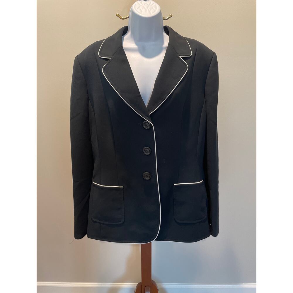 Arthur S. Levine for Tahari Classic Black Single‑Breasted Blazer w/ White Trim